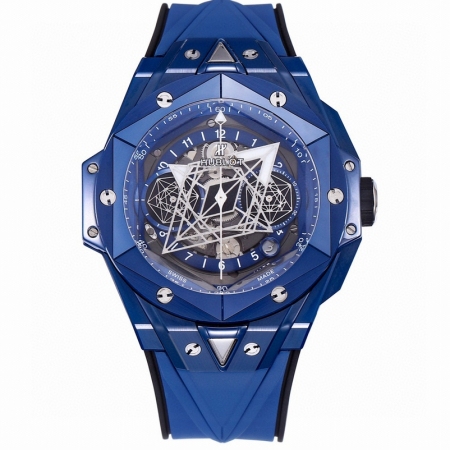 BBF全新爆品陶瓷之王 HUBLOT宇舶表全新Big Bang Sang Bleu II刺青二代腕表 标配定制恒宝专属UNICO HUB 1240自动飞返计时机芯 直径45mm