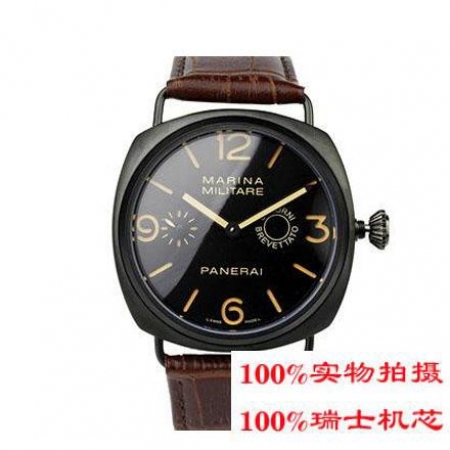 【沛纳海Panerai】BLACK SEAL系列大镂空刻度秒针表盘剑型指针黑色哑光表壳皮带机械男表PNH-009